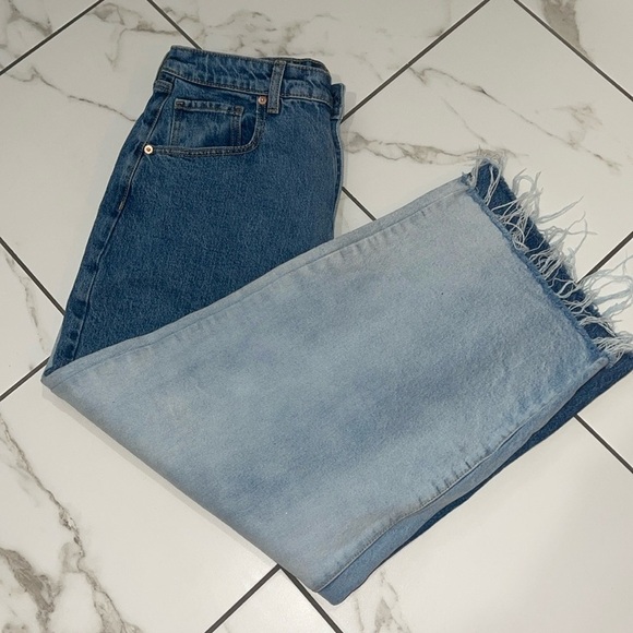 Women’s high waisted Wide Leg Ankle cropped Dual Wash Jeans - Picture 12 of 16